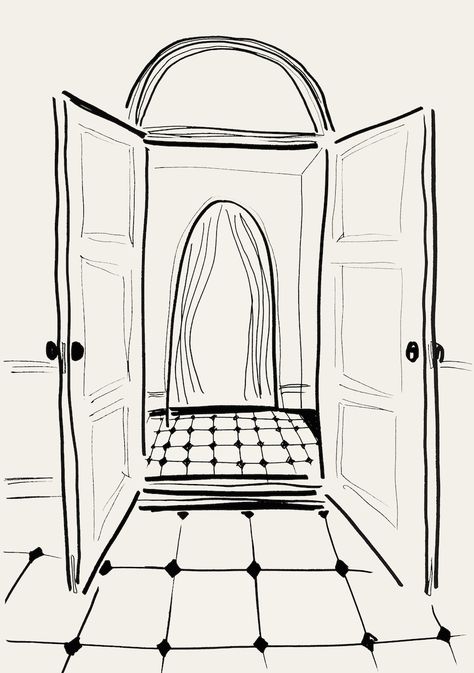 Line Illustration of, Open Door. . . #line #illustration #lineart Open Doors Illustration, Open Door Drawing Sketch, Person Opening Door Reference, Door Opening Drawing, Door Drawing Simple, Door Drawing Reference, Opening Door Drawing Reference, Open Door Tattoo, Doorway Illustration