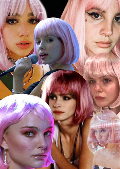 Natalie Portman Pink Wig, Halloween Wig Costumes, Costumes With Pink Hair, Halloween Costumes With Wigs, Pink Wig Costume, Lana Del Rey Costume, Pink Bob, Pink Wigs, Iris Law