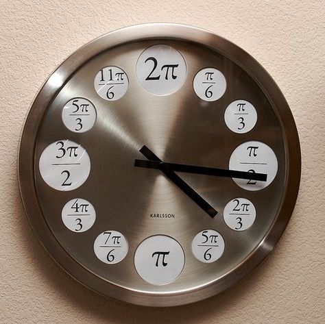 Pi Clock Measures Time in Radians Math Clock, Math Major, Unusual Watches, High School Math Teacher, Unusual Clocks, Math Jokes, Cool Clocks, Physics And Mathematics, Math Formulas