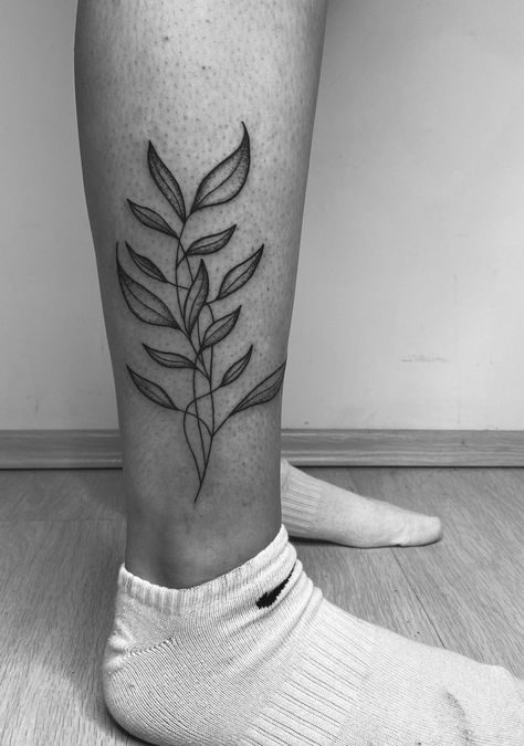 Leafy Branches Seaweed Tattoo on Calf Dotwork Linework Calf Vine Tattoo, Leafy Hip Tattoo, Kelp Tattoo Seaweed, Amphitrite Tattoo, Seaweed Tattoo Design, Kelp Tattoo, Awakening Tattoo, Seaweed Tattoo, Tattoo On Calf