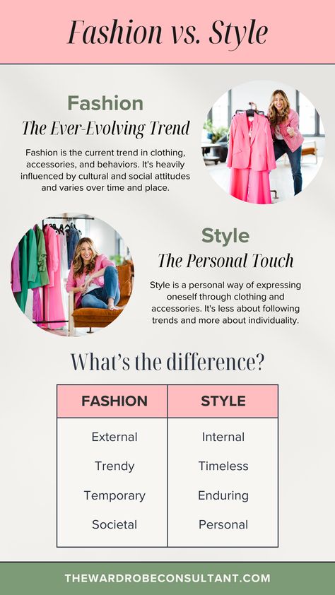 Fashion vs. Style: What is the Difference? — The Wardrobe Consultant Image Consultant Tips, Wearing Vs Styling Outfits, Glamor Magic, Fashion Consultant Stylists, Seasonal Analysis, Fashion Questions, Fashion Facts, Personal Fashion Stylist, Fashion Identity