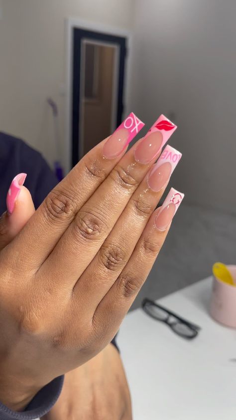 Frenchies Nails, Pink Frenchies, Poppin Nails, Sixth Form, Girlfriend Quotes, Long Acrylic, Birthday Planning, Pink Art, Nail Technician