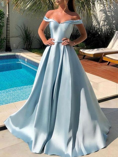 Sky Blue Prom Dress, Prom Dress Blue, Dresses Princess, Custom Prom Dress, Blue Evening Dresses, Teen Choice Awards, Maxi Dress Prom, A Line Prom Dresses, Satin Prom Dress