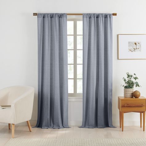 Gap Home Yarn Dyed Chambray Organic Cotton Light Filtering Window Curtain Pair Dark Blue 95 - Walmart.com - Walmart.com Blue Curtains Living Room, Light Blue Curtains, Girls Room Curtains, Privacy Ideas, Balcony Privacy, Dark Curtains, Cool Curtains, Blue Curtains, Curtains Living