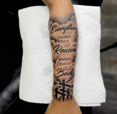 Men Tattoo Half Sleeve, Arm Tattoo Men Bible Verse, Mens Black Tattoos, Nice Forearm Tattoos For Men, Tattoo Ideas For Men Outer Forearm, Tattoo Ideas For Men First Time, Tattoo Ideas About Moms, Time Quotes Tattoo, Tatoos Men Fore Arm