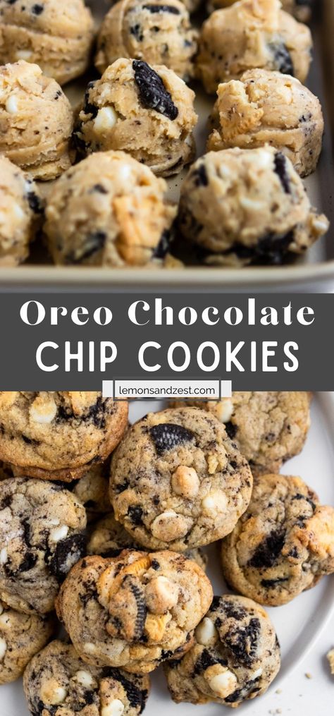 Oreo White Chocolate Chip Cookies, Desserts With Oreos, Chocolate Chip Oreo Cookies, Oreo Chocolate Chip Cookies, Gourmet Oreo Cookies, Chunky Oreo Cookies, Chocolate Chip Cookies With Oreos Inside, Oreo Soft Cookies, Oreo Stuffed Chocolate Chip Cookies