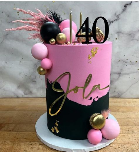 Pink Black And Gold Birthday Cakes, Birthday Cakes 40th Women, Pink Gold And Black Cake, 40 Cakes For Women, 40th Birthday Cakes Ideas For Women, Talk Thirty To Me Cake, 40 Bday Cake, Pink And Black Cake Birthday, Bday Cakes For Women Beautiful