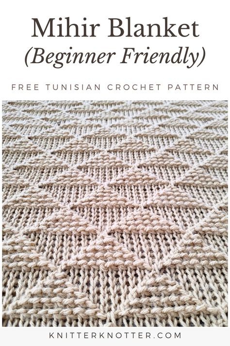 Simple Tunisian Crochet Stitch Blanket for Beginners – Mihir Blanket - KnitterKnotter Crochet Stitch Blanket, Crochet Blanket For Beginners, Tunisian Blanket, Tunisian Patterns, Tunisian Knitting, Tunisian Crochet Free, Tunisian Stitches, Tunisian Crochet Blanket, Crochet Knit Blanket