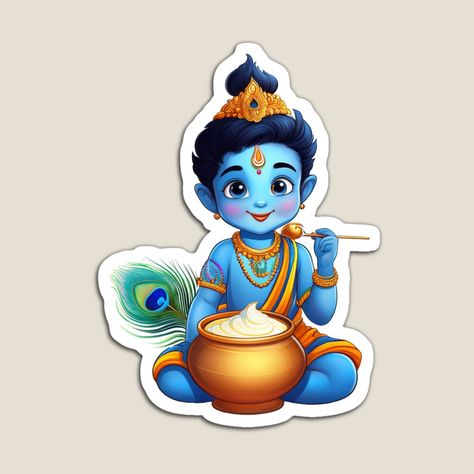 Get my art printed on awesome products. Support me at Redbubble #RBandME: https://www.redbubble.com/i/magnet/Celebrate-Krishna-Janmashtami-with-Adorable-Little-Krishna-Eating-Butter-by-Ajayhere/164177966.TBCTK?asc=u Krishna Theme Birthday Decoration, Krishna Eating Butter, Krishna Sticker, Hindu Festival, Little Krishna, Hindu Festivals, Krishna Janmashtami, Festival Celebration, Krishna Art