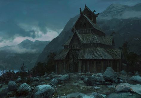 ArtStation - Northern lands, Tomas Honz Asoiaf Art, Temple Art, Family Trees, Norse Vikings, Matte Painting, Mountain Lake, Norse Mythology, Environment Concept Art, Dream Art