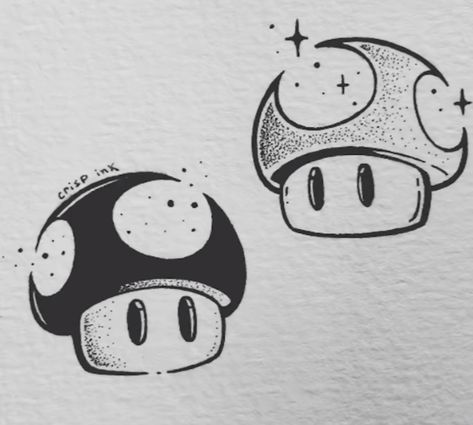 Lazy Tattoo Ideas, Random Sketch Ideas Mushroom, Mario Matching Tattoos, Doodle Art For Friends, Matching Tattoos Ideas For Best Friends, Tattoo Ideas Queer, 90s Aesthetic Drawing Ideas, Matching Drawings For Best Friends, Simple Cartoon Tattoos