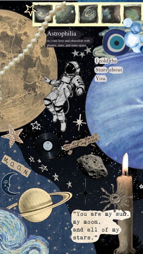 Astronomy Scrapbook Ideas, Universe Design Graphic, Astronomy Scrapbook, Astronomy Collage, Astrology Collage, Vintage Planets, Astronomy Aesthetic, Random Backgrounds, Vintage Astronomy Prints