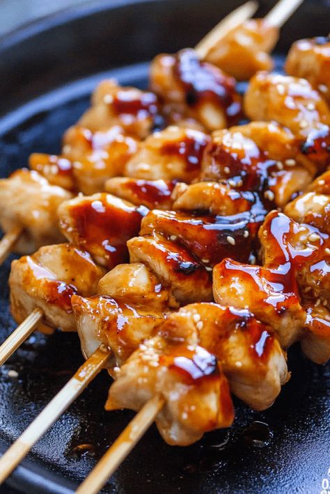 Asian Chicken Skewers, Chicken On Skewers, Cheeseburger Meatloaf Recipes, Baked Eggplant Slices, Teriyaki Chicken Skewers, Garlic Pork, How To Make Hamburgers, Eggplant Parmesan Baked, Teriyaki Glaze