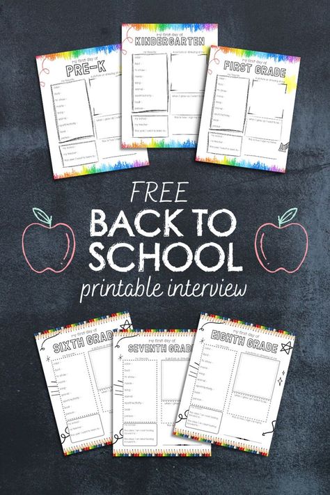 Grab this set of free printable questionnaires for your child's first day of school. Create a memorable keepsake. First Day Of School Questionnaire, School Questionnaire, First Day Of Homeschool, Homeschool Worksheets Free, School Interview, Girl Scout Badges, Homeschool Worksheets, Free Homeschool, Eighth Grade