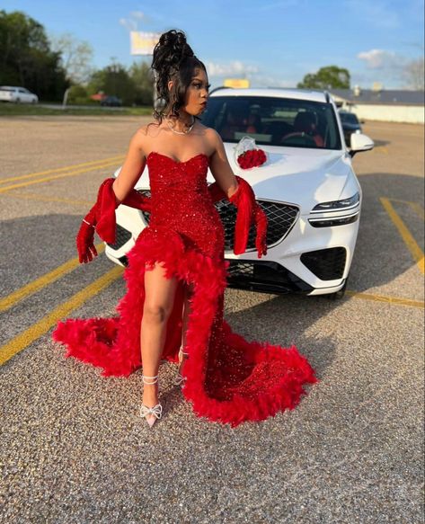 Red Md Dresses, Red And Gold Dress Prom, Cheap Prom Dress, Red Hoco Dresses Black Women, Mermaid Dresses Prom, Prom Dresses 2024 Red, Junior Prom Ideas, Red Sneaker Ball Dresses, Red Homecoming Dresses Black Women