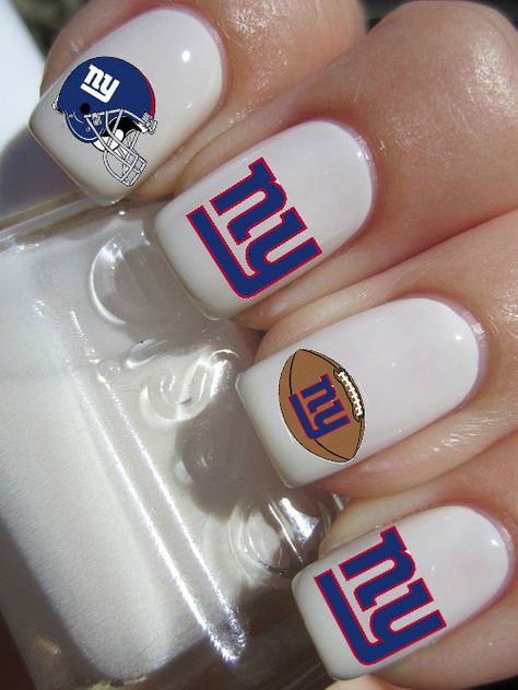 New+York+Giants+NFL+Football+nail+decals+by+CrazyFunNailArt,+$2.99 Giants Nails, Peace Nails, Ny Giants Football, Football Nails, New York Giants Football, Football Tips, Nail Designs Tutorial, Nfl New York Giants, Light Nails