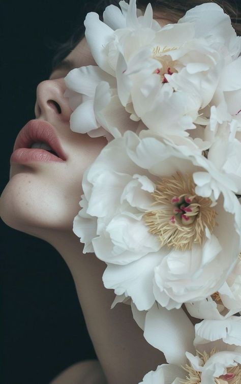 Self Portrait Photography Flowers, Flower Face Photography, Ethereal Portrait Photography, Artistic Portraits Photography Women, Flower Portrait Photography, Ethereal Portrait, Photo Angles, Vogue Flowers, Face With Flowers