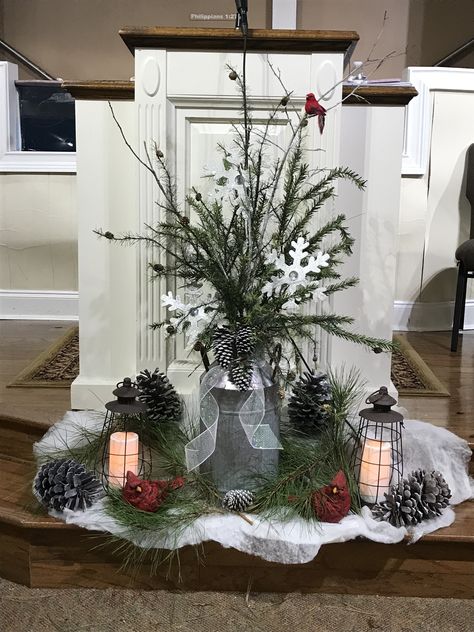 Altar Centerpieces Wedding, Winter Church Flower Arrangements, January Floral Arrangements For Church, Winter Decorations For Church Sanctuary, January Flower Arrangements For Church, Church Winter Decorations, Sanctuary Decor Church Ideas, Winter Floral Arrangements For Church, Church Advent Decorations