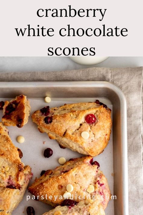 Cranberry White Chocolate Scones, Dessert Scones, Cranberry And White Chocolate, Cranberry Treats, White Chocolate Scones, Cranberry White Chocolate, Cranberry Scones, Chocolate Scones, White Chocolate Cranberry