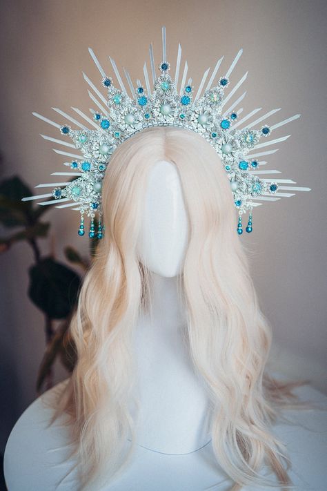 Ice Queen Crown, Water Crown, Winter Crown, Ice Crown, Neon Unicorn, Halloween Hair Accessories, Fantasy Crown, Halo Headpiece, Crown Silver