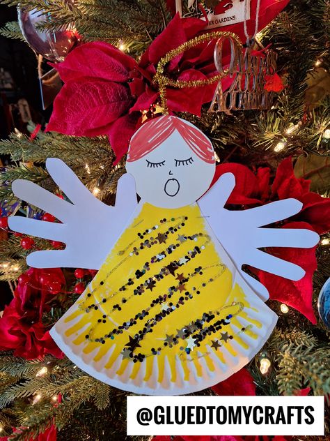 Paper Plate Handprint Angel For Christmas Angel Handprint Craft Christmas, Preschool Christmas Angel Crafts, Preschool Jesus Christmas Crafts, Angel Toddler Craft, Toddler Angel Craft, Christmas Angel Crafts For Preschoolers, Preschool Angel Crafts, Angel Crafts For Toddlers, Angel Visits Mary Preschool Craft