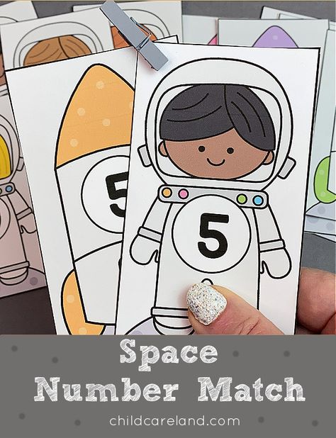 Space Number Mathing Cards Moon Math Activities Preschool, Space Number Activities, Space Math Preschool, Space Math Activities Preschool, Space Preschool Worksheets, Solar System Math, Pattern Cards Preschool, Space Preschool Activities, Outer Space Preschool