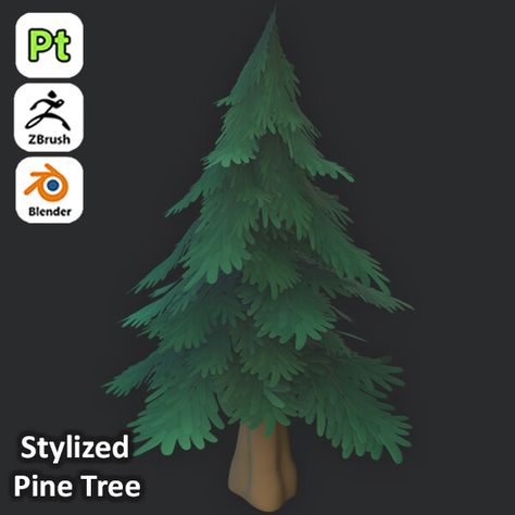 Stylized Pine Tree For Games 3D Art / Tutorial,  on ArtStation at https://www.artstation.com/artwork/el892w Stylized Tree 3d, Pine Tree Reference, Map Assets, Christmas Tree Game, Stylized Trees, Stylized Tree, Stylized 3d, Stylized Leaf, Cat Fishing