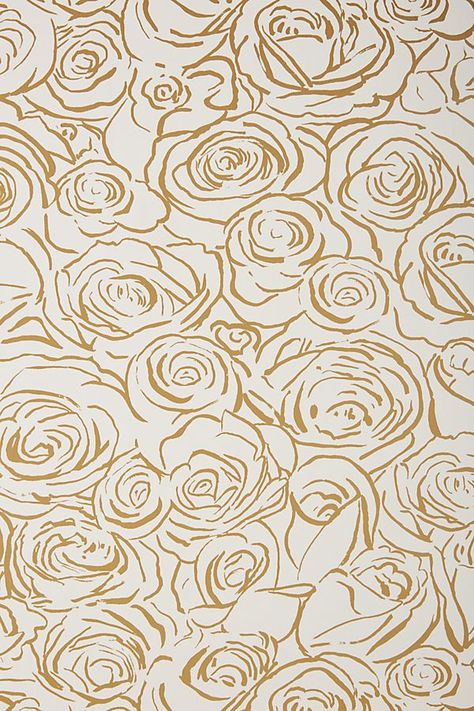 Slide View: 3: Anthropologie Golden Roses Wallpaper Gold Wallpaper Flower, Floral Wallpaper With Gold Accents, Golden Flowers Wallpaper, Golden Pattern Background, Golden Wallpaper, Golden Floral Wallpaper Texture, Gold Wallpaper Background, Aesthetic Roses, Wallpapers Iphone