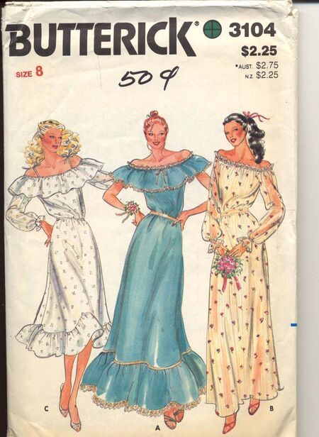 Butterick 3104 A | Vintage Sewing Patterns | FANDOM powered by Wikia 1970s Patterns, 70s Prom Dress, Classic Fashion Outfits, Bonfire Wedding, 70s Prom, Vintage Fabric Patterns, Garden Wedding Dress, Patterned Bridesmaid Dresses, Wedding Dress Sewing Patterns