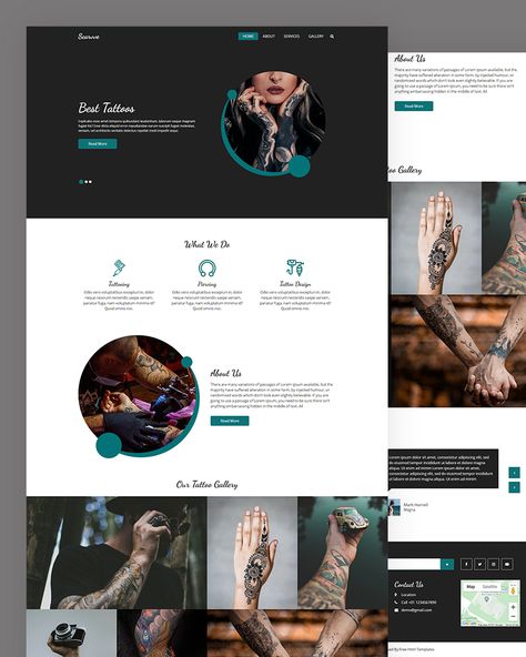 School Website Templates, Tattoo Website, Tattoo Sites, Tattoo Salon, Tattoo Posters, Best Landing Pages, Studio Website, Tattoo Templates, Free Website Templates