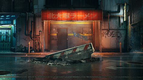 ArtStation - Cyberpunk Street (Unreal), James Lucas Cyberpunk Garage, Blacklist Quotes, Cyberpunk Environment, Cyberpunk Background, Robot City, Street Cyberpunk, Cyberpunk Street, Wattpad Background, The Heist