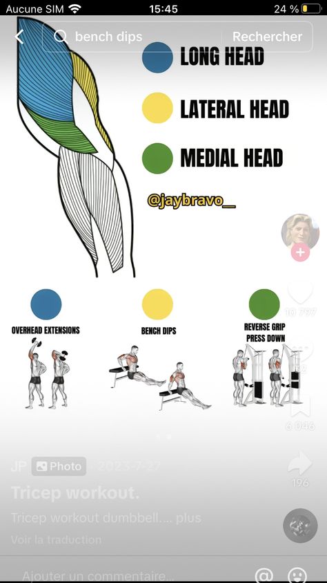 Schedule    Day 1  ￼ Day 1  ￼ Week schedule   Lundi -push ( chest / triceps / shoulders )  Chest:   1 / push ups  3 sets of 8                2 / decline push ups 3 sets of 8               3 / incline push up 3 sets of 8  Triceps:  ￼    1.Overhead extensions 3x 12 	2.	Bench dips 3x 8 ￼ 3.   Shoulders   1.Lateral raises  3x15 2.shoulder press 5x 15 3.rear delt row 5x15 ￼    ✝️             Mardi -pull ( back / biceps )   Back  1. ￼ 3x 10  2. ￼ x2. Until failure   3. ￼  x2 Until failure     Biceps  1.Dumbells curl 3x 10    2. ￼  3. ￼               Mercredi - legs / abs  1.10 pound sumbell squat 20x3   2. ￼ 20x3  3. ￼ 20x3   Abs  ￼                       Jeudi -  back / chest  Back  1. ￼ 3x10  2. ￼ x2 until failure   3. ￼ x2 until failure                      Vendredi - shoulders / arms    Shoul Shoulder Press Dumbell, Decline Push Ups, Overhead Shoulder Press, Rear Delt Row, Overhead Extensions, Bench Dips, Triceps Extension, Week Schedule, Rear Delt