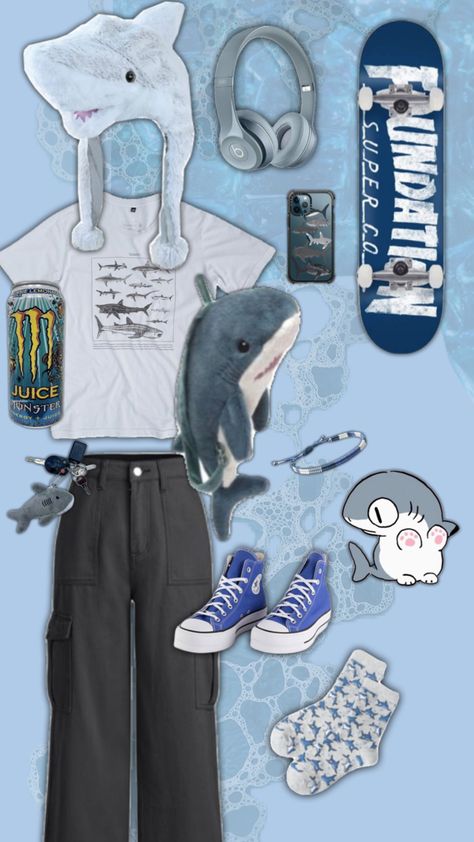 #blue #bluecore #shark #sharkoutfit #fit #outfit #blueaesthetic #silly #cute #clothes #grid #trend #fyp Shark Clothes, Silly Clothes, Shark Art, Ocean Fashion, Cute Shark, Future Clothes, Cute Clothes, Emo Scene, Cool Fits