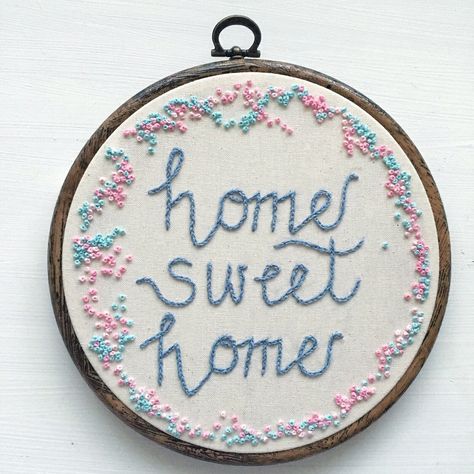 Housewarming Embroidery Gift Ideas, First Home Embroidery, Housewarming Embroidery, Home Sweet Home Embroidery Pattern, Home Sweet Home Embroidery Hoop, Home Sweet Home Embroidery, Embroidery Home Decor, Vintage Paper Crafts, Home Embroidery