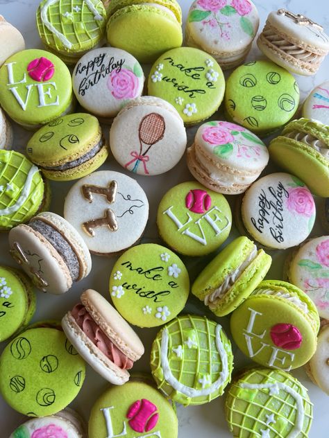 Neon green pink tennis themed girly preppy birthday french macarons macaroons disco mirror ball love gluten free dessert Preppy Birthday, Disco Mirror, Gluten Free Dessert, Macarons Macaroons, Girly Preppy, Bday Wishlist, Pink Tennis, Mirror Ball, French Macarons