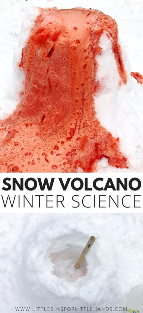 Snow Volcano, Snowday Activities, Volcano Activities, Snow Day Activities, 1000 Hours Outside, Volcano Lava, Winter Science, Snow Activities, Kid Experiments