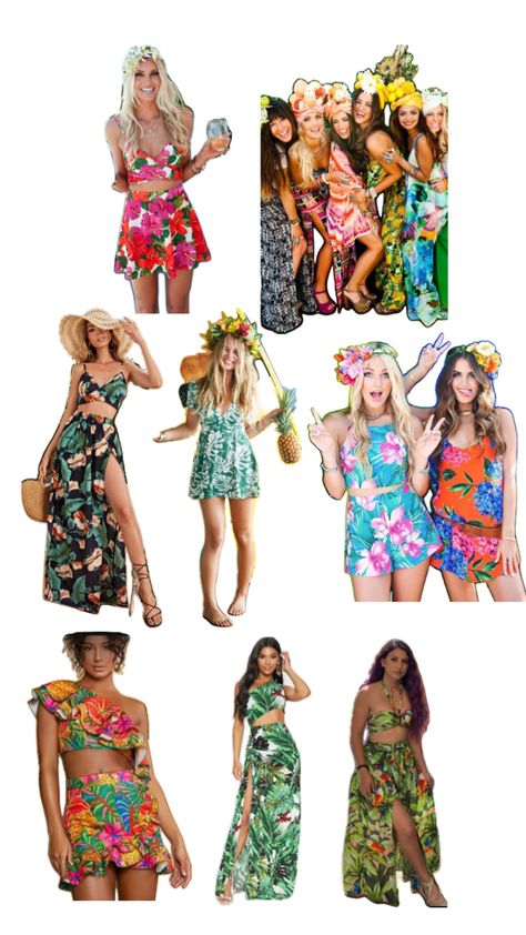 Hawaiian Party Outfit, Hawaiian Outfit Women, Luau Outfits, Tropical Bohemian, Clothing Themes, Aloha Party, Beach Party Outfits, Hawaii Party, Fiesta Outfit