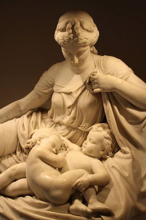 Leto and Her children, Artemis and Apollo; W. H. Rinehart, Metropolitan Museum. "Leto is a Life-bearing Spring encompassed in Demeter. This is why our ancestral Traditions honour the same Goddess as both Demeter and Leto, demonstrating the unity of these Goddesses. This Goddess sends forth all Life-bearing Light, illuminating both the intellectual essence of the Gods and the orders of souls, and ultimately lights up the whole perceptible Heaven, since She has generated the light around the Cosmos, and established its cause in Her children, Apollo and Artemis, and flashes like a lightning Her intellectual and life-bearing Light into all things." (Proklos, in Crat. 104) Apollo And Artemis, Classic Sculpture, Greek Statues, Rennaissance Art, Greek Gods And Goddesses, Greek And Roman Mythology, Greek Mythology Art, Greek Sculpture, Marble Statues