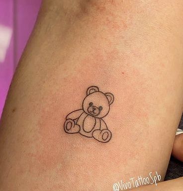 Teddy Tattoo Bear, Fine Line Teddy Bear Tattoo, Simple Teddy Bear Tattoo, Teddy Bear Tattoo Small Simple, Cute Teddy Bear Tattoo, Teddy Bear Tattoo, Emoji Tattoo, Globe Tattoos, Simple Arm Tattoos