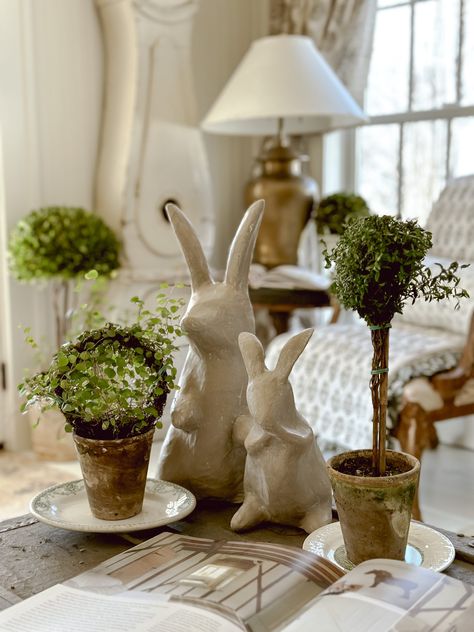 Topiary Decor, Painted Kitchen Island, Cottage Spring, Rabbit Diy, Spring Diy Projects, Spring Cottage, Spring Farmhouse, Liz Marie, Liz Marie Blog