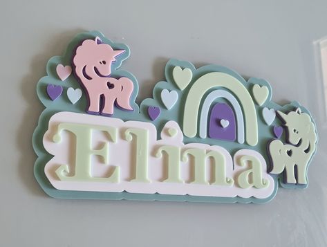 Unicorn Name Sign, Rainbow Baby Names, Baby Announcement Sign, Unicorn Names, Announcement Sign, Colour Colour, Business Signage, Name Plaque, Rainbow Nursery