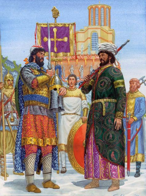 Byzantine Imperial Guardsmen: Palace ceremony, 31 May 946 Imperial Guardsman, Byzantine Army, Empire Ottoman, Army Poster, Historical Warriors, Eastern Roman, Empire Romain, Ancient Warfare, Medieval World