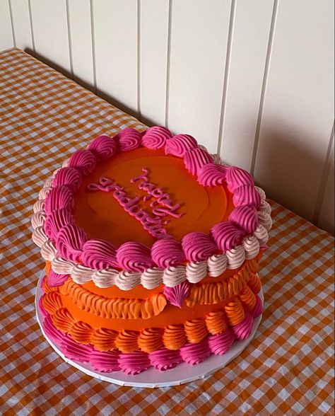 Cake decorating ideas | cake decoration ideas | cake decor ideas | cake decor design | birthday cake Virgo Season Cake, Pink And Orange Cake, Cake Decor Ideas, Orange Birthday Cake, Hot Pink Cakes, 25 Aesthetic, Valentines Tea Party, Pink Baby Shower Cake, Cake Decoration Ideas