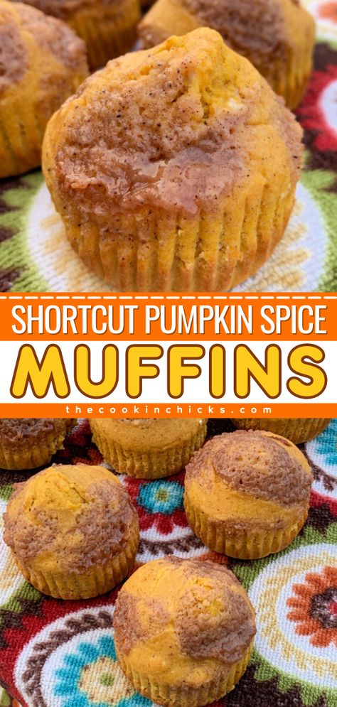 Learn how to make Pumpkin Spice Muffins! This pumpkin recipe for breakfast uses Bisquick. In just 25 minutes, you can have these easy pumpkin muffins with that irresistible pumpkin pie flavor. Gotta love a simple fall recipe with a shortcut! Pumpkin Muffins With Bisquick, Pumpkin Bisquick Recipes, Bisquick Pumpkin Muffins, Pumpkin Pie Mix Muffins, Bisquick Pumpkin Bread, Easy Pumpkin Muffins, Pumpkin Food, Breakfast Desserts, The Cookin Chicks