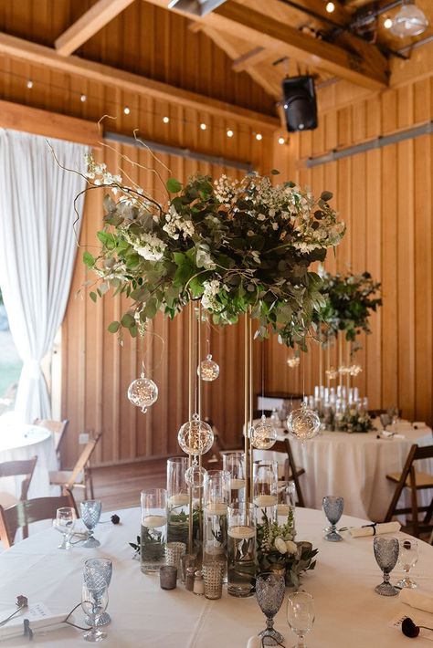 Tall Round Table, Delphinium White, Round Table Centerpiece, White Delphinium, Tall Flower Arrangements, Round Wedding Tables, Round Table Decor, Lighted Centerpieces, Greenery Centerpiece