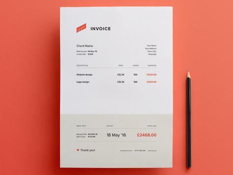 Getting back into the freelance game, thought I'd give my invoices a bit of a seeing to.  Then thought anyone who prefers invoicing manually as I do might like to have the source file (.ai) which i... Indesign Templates Free, Invoice Layout, Freelance Invoice Template, Photography Invoice, Design Invoice, Freelance Invoice, Indesign Free, Invoice Design Template, Document Design