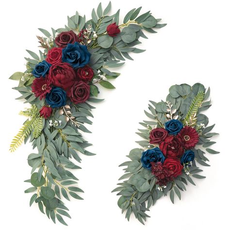 PRICES MAY VARY. Package Including: Wedding Flowers Ornament x2 + Cable Tie x4 + Metal Clip x4, (Bigger corner flower 32.5X 14.8'', Smaller corner flower 20 X 10.8'', Clips 2.2'', Zip Straps 11.8 '') High-Quality Materials: Our wedding arch flowers are made of high-quality silk and simulated green plants, they never wilt and look not only beautiful but very lifelike. Beautiful Floral kit of flowers：Our artificial arch flowers are designed with a variety of elements for a rich sense of craftsmans Navy Blue And Maroon Centerpieces, Navy Blue Burgundy Silver Wedding, Navy And Burgundy Wedding Centerpieces, Burgundy And Navy Wedding Decorations, Navy Blue Burgundy Wedding, Burgundy Blue Wedding, Maroon And Navy Wedding, Over The Moon Wedding, Jewel Tone Wedding Decor