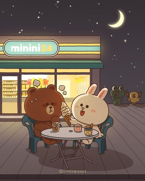 LINE FRIENDS_Official | Ice cream will cool you down, Brown🍦 | Instagram Line Brown Bear, Brown And Friends, Brown Instagram, Cony Brown, Book Illustration Design, Cute Bear Drawings, Brown Painting, Friend Cartoon, Lines Wallpaper