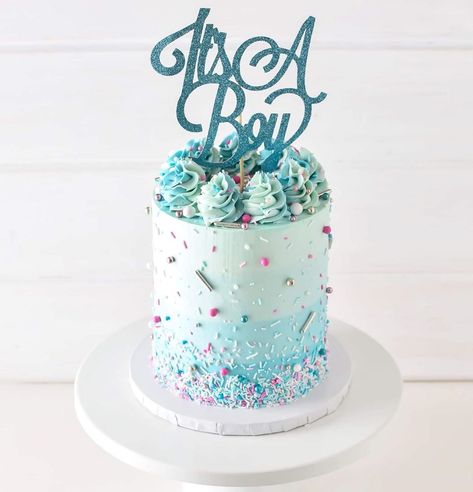 Sky Blue Cake Design, Blue Cake With Sprinkles, Sky Blue Cakes, Sky Blue Cake Ideas, Layer Cake Filling, Blue Birthday Cakes, 10 Birthday Cake, Two Tier Cake, Baby Shower Cakes For Boys