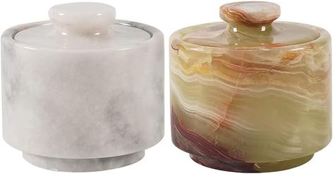 Amazon.com | MARBLOUS KRAFTS marble handmade white and green onyx 3.5 oz salt cellar, Trinket Box and pinch pot 3" X 3" Kitchen décor Salt Pepper Bowls salt container: Condiment Pots